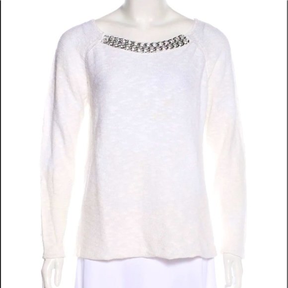 New Maje cotton ramie chunky knotted knit chain accent bateau boatneck sweater - Picture 1 of 12